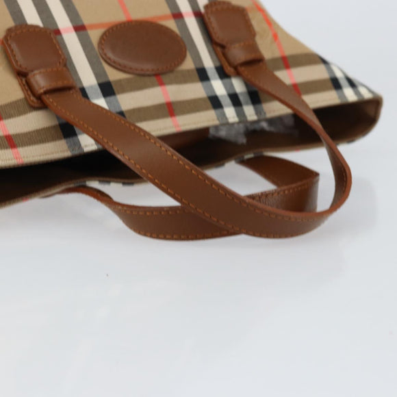 Burberrys Nova Check Hand Bag Canvas Beige Gold Auth am9855