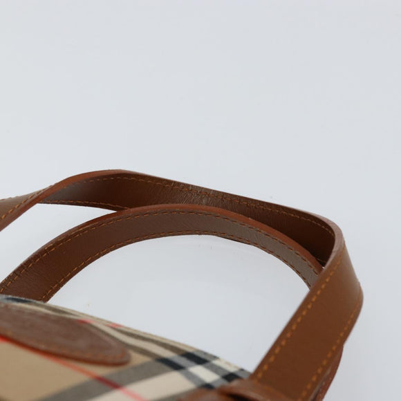 Burberrys Nova Check Hand Bag Canvas Beige Gold Auth am9855