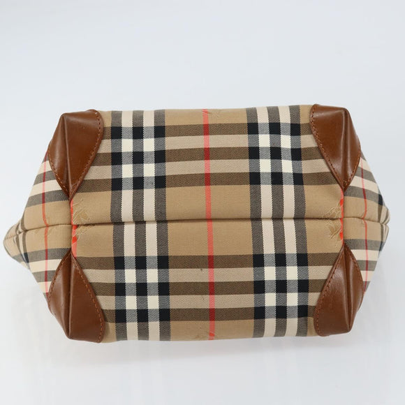 Burberrys Nova Check Hand Bag Canvas Beige Gold Auth am9855