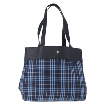 BURBERRY Nova Check Tote Bag Nylon Blue Silver Auth am9857
