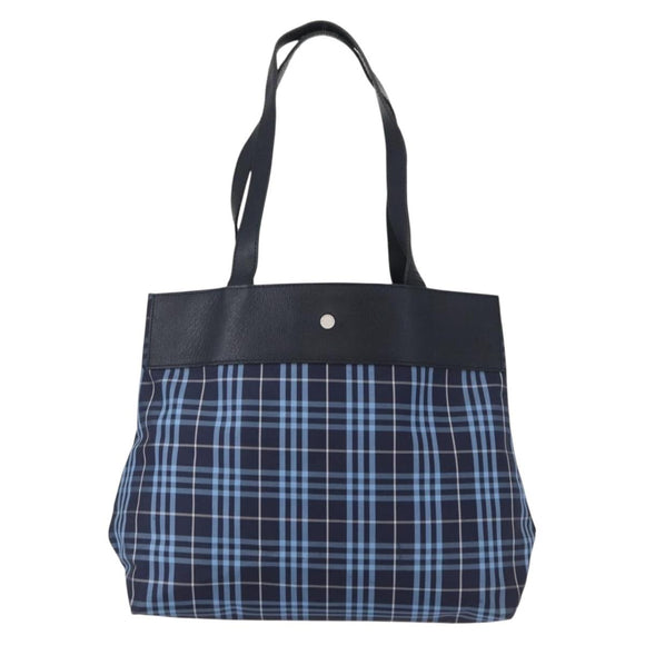 BURBERRY Nova Check Tote Bag Nylon Blue Silver Auth am9857