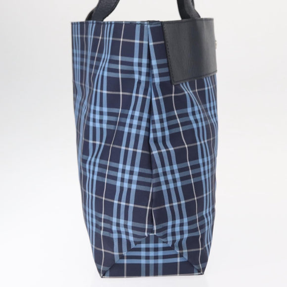 BURBERRY Nova Check Tote Bag Nylon Blue Silver Auth am9857