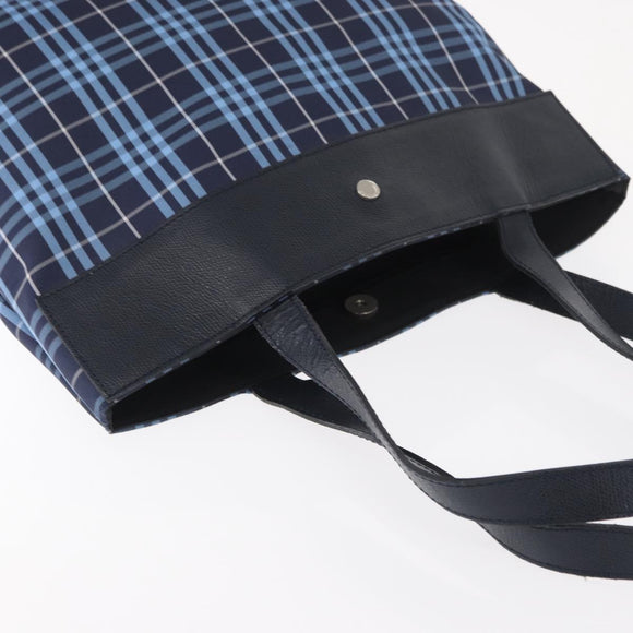 BURBERRY Nova Check Tote Bag Nylon Blue Silver Auth am9857