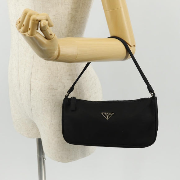 PRADA Accessory Pouch Nylon Black Silver Auth am9858V