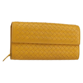 BOTTEGA VENETA INTRECCIATO Long Wallet Leather Yellow Auth am9863