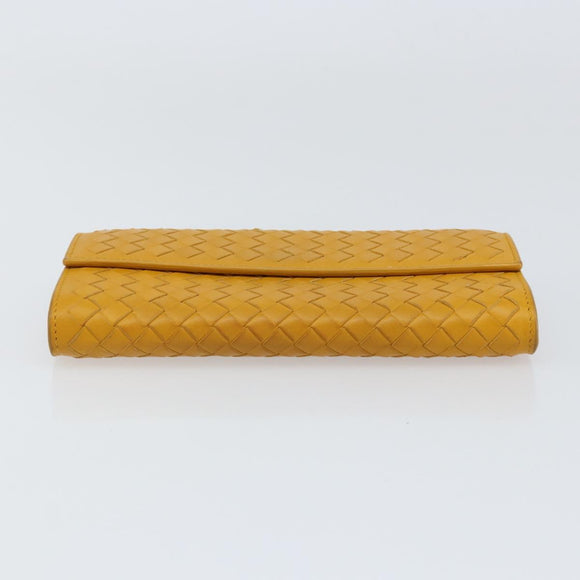 BOTTEGA VENETA INTRECCIATO Long Wallet Leather Yellow Auth am9863