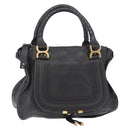Chloe Marcie Hand Bag Leather Black Gold Auth am9872-1