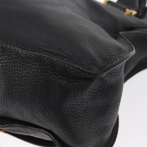 Chloe Marcie Hand Bag Leather Black Gold Auth am9872
