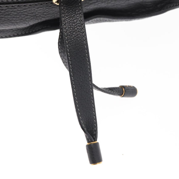 Chloe Marcie Hand Bag Leather Black Gold Auth am9872