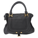 Chloe Marcie Hand Bag Leather Black Gold Auth am9872-2