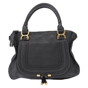 Chloe Marcie Hand Bag Leather Black Gold Auth am9872 - 0