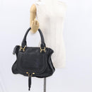 Chloe Marcie Hand Bag Leather Black Gold Auth am9872-24