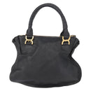 Chloe Marcie Hand Bag Leather Black Gold Auth am9872-3