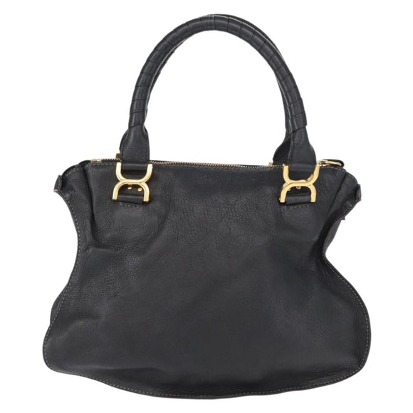 Chloe Marcie Hand Bag Leather Black Gold Auth am9872