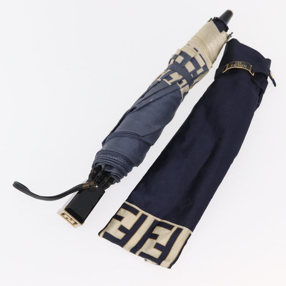 FENDI Zucca Canvas Folding Umbrella Navy Auth am9874