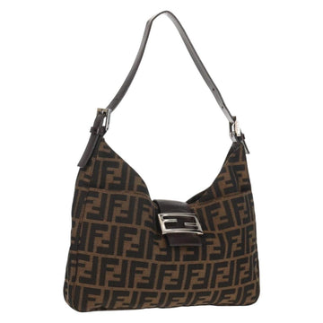 FENDI Zucca Canvas Mamma Baguette Shoulder Bag Black Brown Auth am9876V