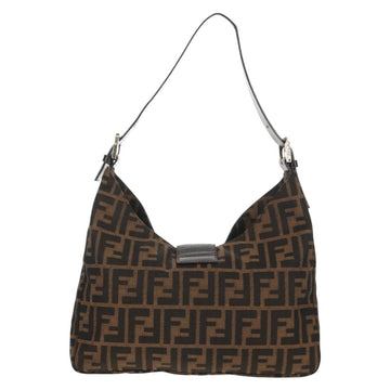 FENDI Zucca Canvas Mamma Baguette Shoulder Bag Black Brown Auth am9876V - 0