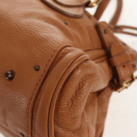 Chloe Paddington Hand Bag Leather Brown Silver gold Auth am9880V