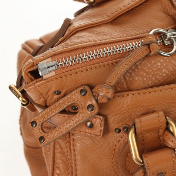 Chloe Paddington Hand Bag Leather Brown Silver gold Auth am9880V