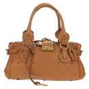 Chloe Paddington Hand Bag Leather Brown Silver gold Auth am9880V-2