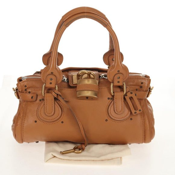 Chloe Paddington Hand Bag Leather Brown Silver gold Auth am9880V