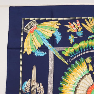 HERMES Carre 90 Scarf Silk ""BRAZIL"" Navy Auth am9883 - 0
