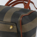 FENDI Pecan Canvas Mini Boston Bag PVC 2way Black Brown gold Auth am9884-14