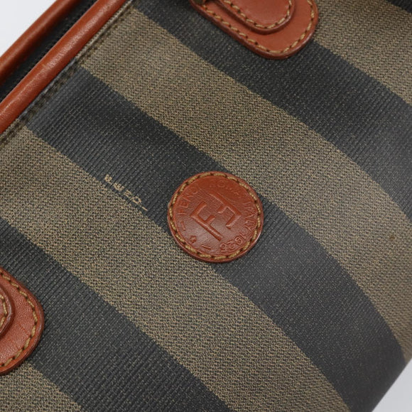 FENDI Pecan Canvas Mini Boston Bag PVC 2way Black Brown gold Auth am9884
