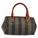 FENDI Pecan Canvas Mini Boston Bag PVC 2way Black Brown gold Auth am9884-3