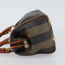 FENDI Pecan Canvas Mini Boston Bag PVC 2way Black Brown gold Auth am9884-5