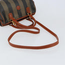 FENDI Pecan Canvas Mini Boston Bag PVC 2way Black Brown gold Auth am9884-9