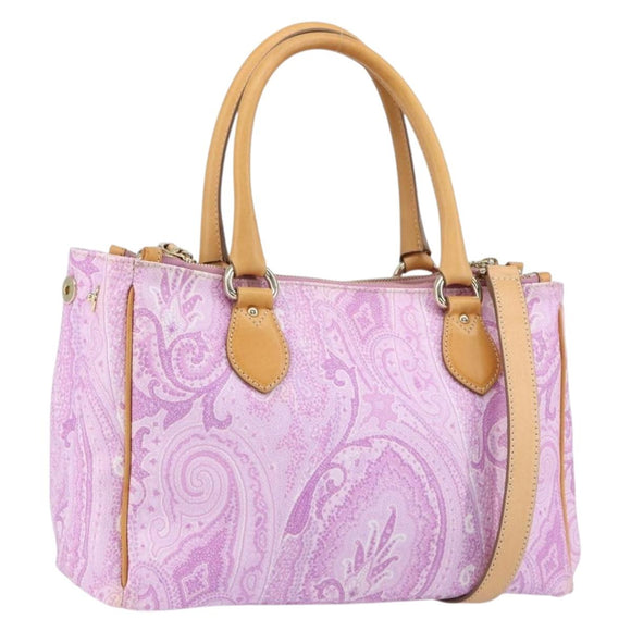 ETRO Paisley Hand Bag PVC Leather 2way Pink Gold Auth am9887