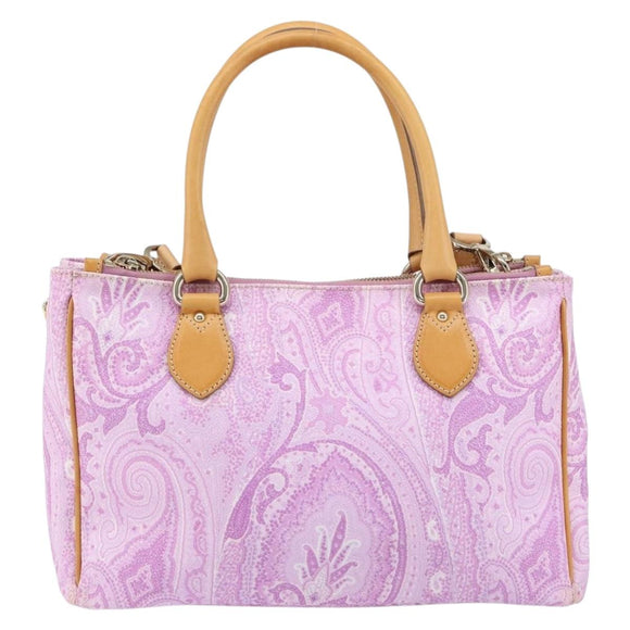 ETRO Paisley Hand Bag PVC Leather 2way Pink Gold Auth am9887