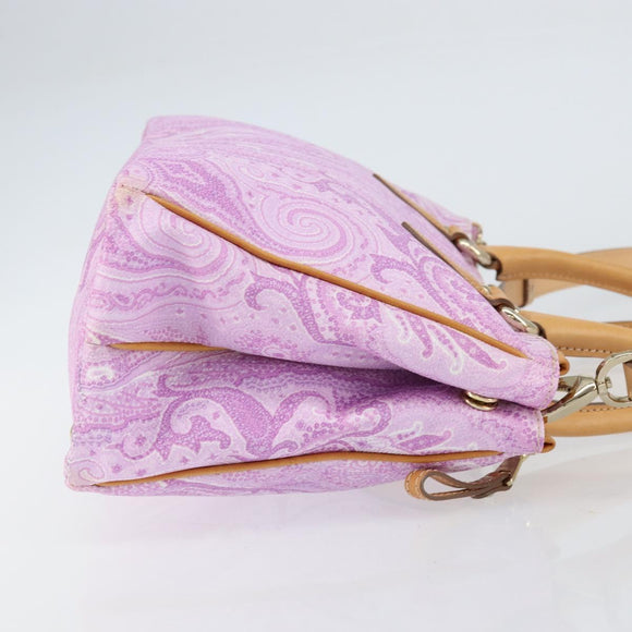 ETRO Paisley Hand Bag PVC Leather 2way Pink Gold Auth am9887