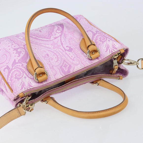 ETRO Paisley Hand Bag PVC Leather 2way Pink Gold Auth am9887