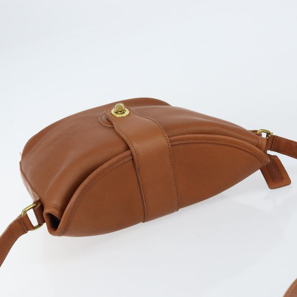Coach Shoulder Bag Leather Brown Gold Auth am9893
