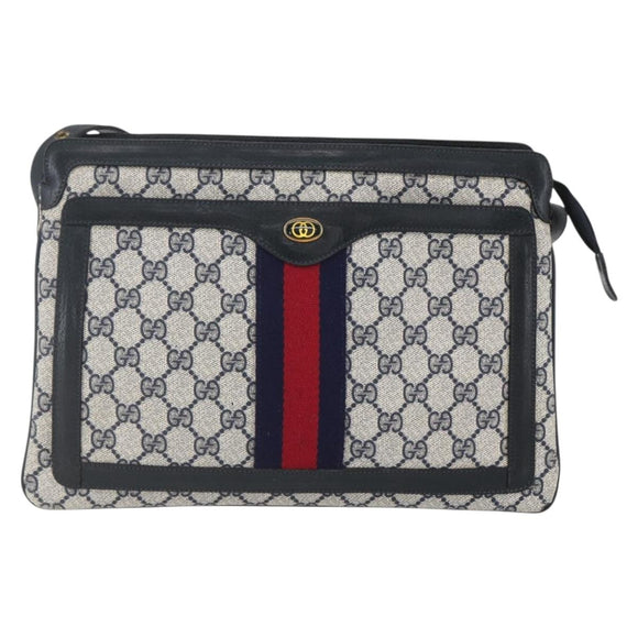 GUCCI GG Supreme Sherry Line Shoulder Bag PVC Red Navy 41 02 013 Auth am9899