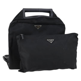PRADA Carry Case Cover Set Nylon Black Silver Auth am9905