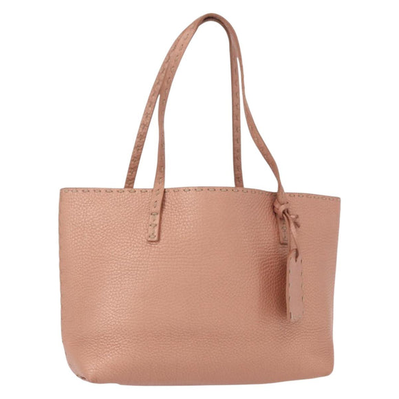 FENDI selleria Mini Tote Bag Leather Beige Silver Auth am9906