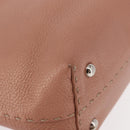 FENDI selleria Mini Tote Bag Leather Beige Silver Auth am9906-10