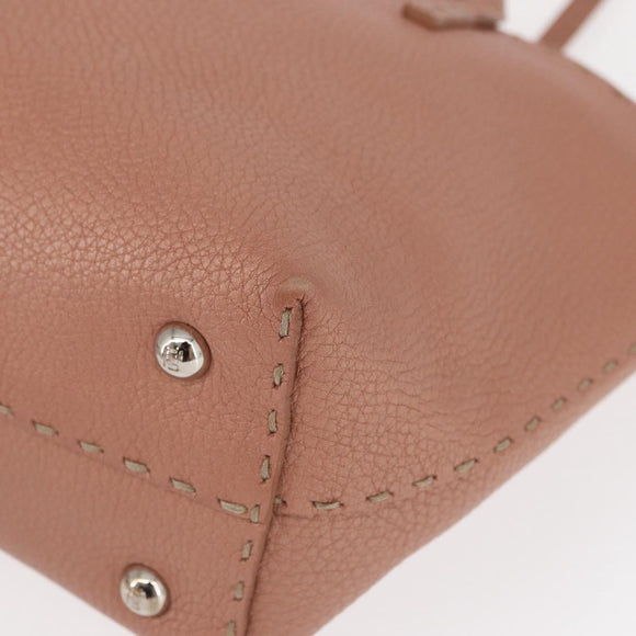 FENDI selleria Mini Tote Bag Leather Beige Silver Auth am9906