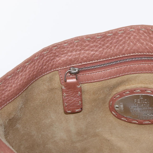 FENDI selleria Mini Tote Bag Leather Beige Silver Auth am9906