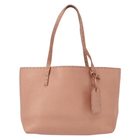 FENDI selleria Mini Tote Bag Leather Beige Silver Auth am9906