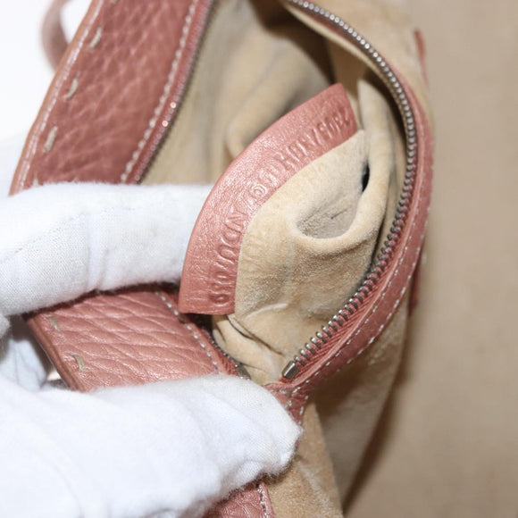 FENDI selleria Mini Tote Bag Leather Beige Silver Auth am9906