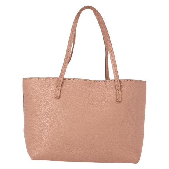 FENDI selleria Mini Tote Bag Leather Beige Silver Auth am9906