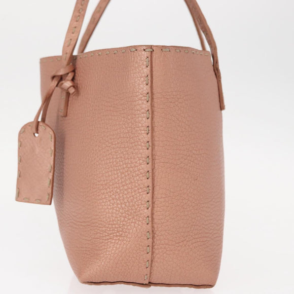 FENDI selleria Mini Tote Bag Leather Beige Silver Auth am9906