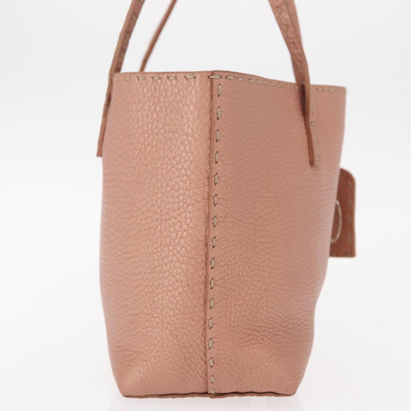 FENDI selleria Mini Tote Bag Leather Beige Silver Auth am9906