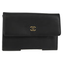 CHANEL Wallet Calf Skin Black Gold CC Auth am9909V-1