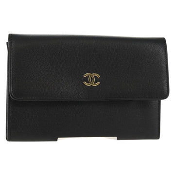 CHANEL Wallet Calf Skin Black Gold CC Auth am9909V