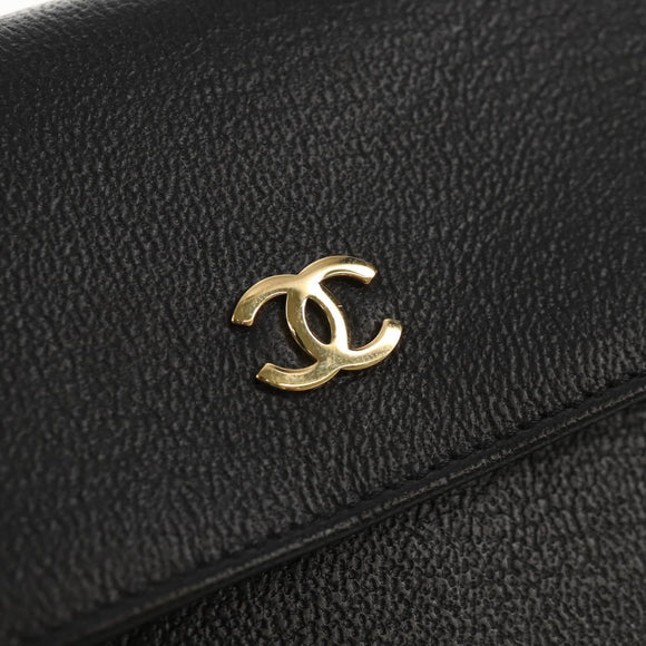 CHANEL Wallet Calf Skin Black Gold CC Auth am9909V